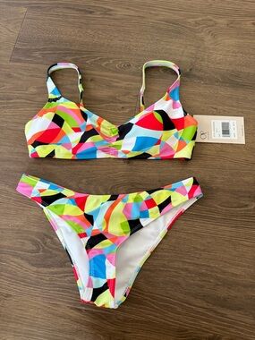 OP Geometric Colorful Print Bikini Women's Swimwear Size Small NWT